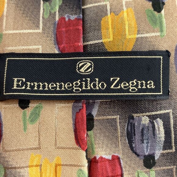Ermenegildo Zegna Gold Tie 58x3.75 - 2 Tone Tulips 100% Silk Tie Italy - Picture 3 of 6